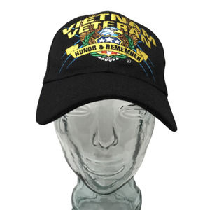Vietnam Veteran Baseball Cap Honor & Remember Black Embroidered OSFM Strap Back
